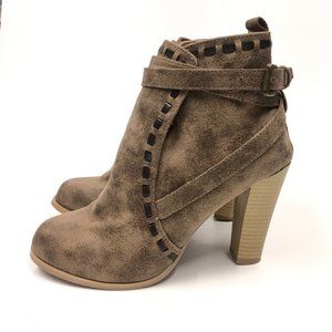 Venus Womens Ankle Boots Booties Brown Black Whipstitch Buckle Stacked Heel 8.5